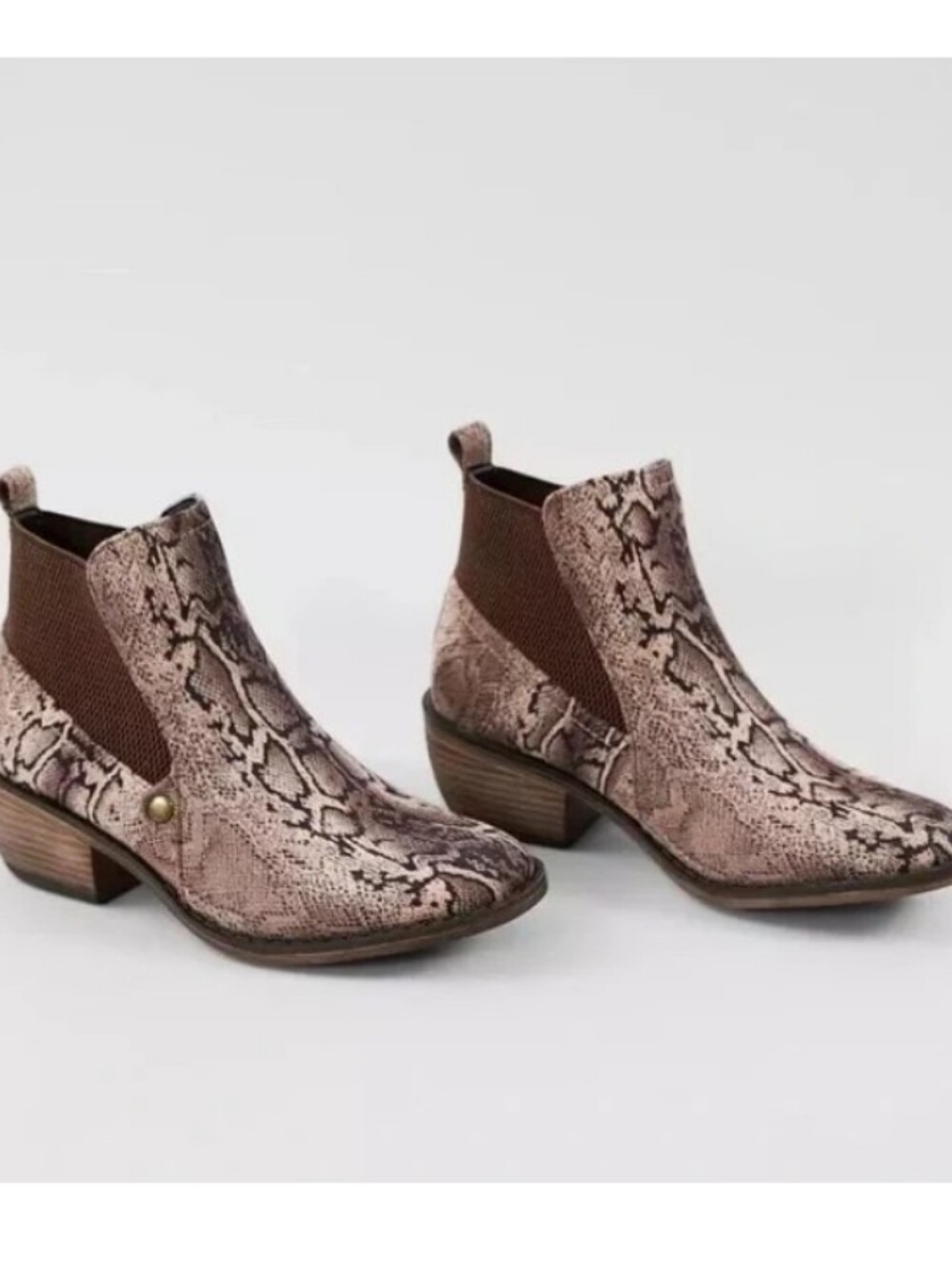 MIA Womens Snake-Print Brown Chelsea Ankle Boots